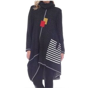 MOONLIGHT Dot & Stripe Lagenlook Art to Wear Sweater Dress in Black Size Medium
